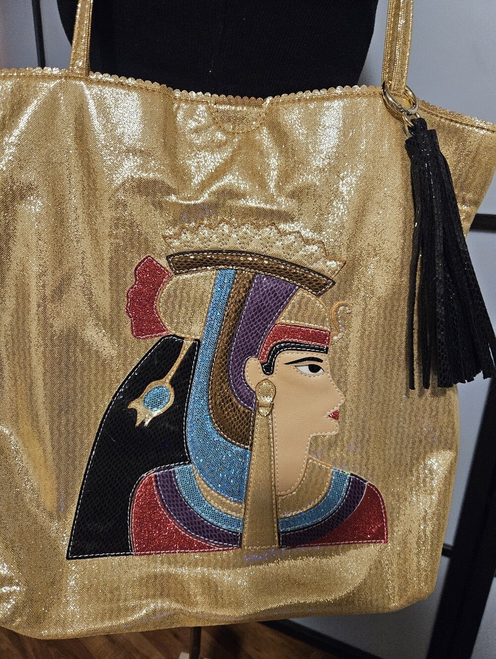 "Egyptian Icon" Vegan Leather Shopper Tote w/ Removable Tassel keychain - Picture 3 of 8